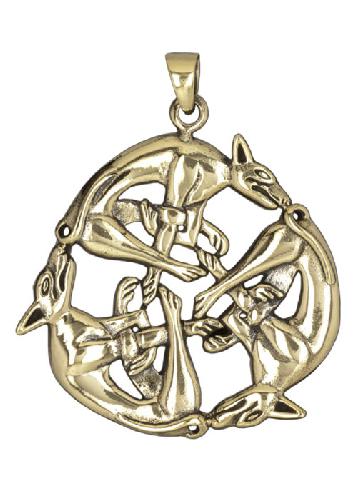 Amulett-Anhanger-Drei-Hunde-aus-Bronze