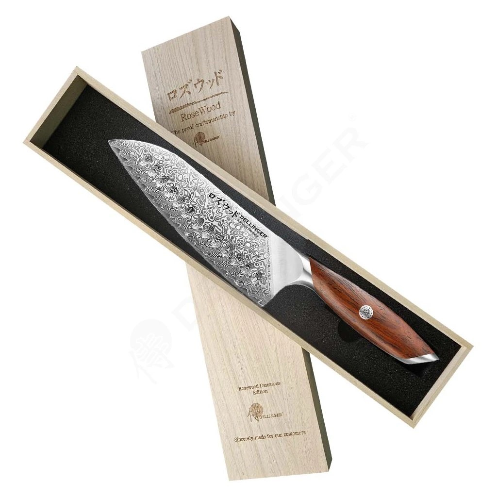 foto Kuchy�sk� n�� Santoku 185 mm Dellinger Rose Wood Damascus�