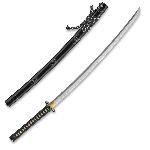 Kawashima Katana Tomomi z p�ekl�dan� oceli AISI 1045, �ern� saya s pampeli�kami