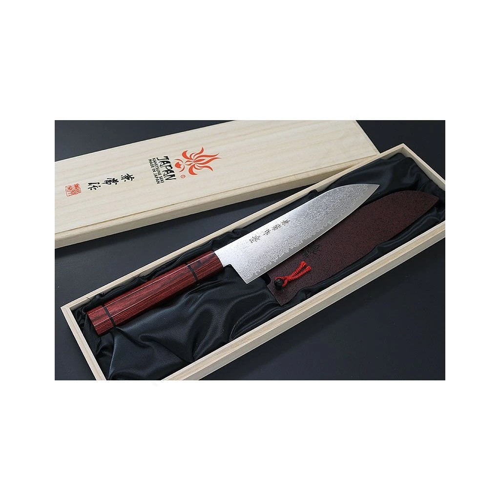 foto Japonsk� n�� Santoku 180 mm Kanetsune Damascus Minamo-Kaze series